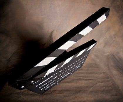 A movie production clapstick board. photo