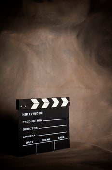 A movie production clapstick board. photo
