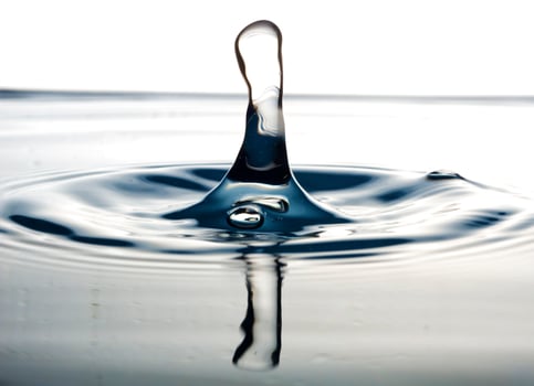 The round transparent drop of water, falls downwards photo