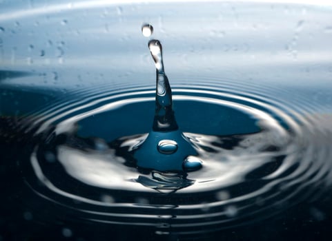 The round transparent drop of water, falls downwards photo