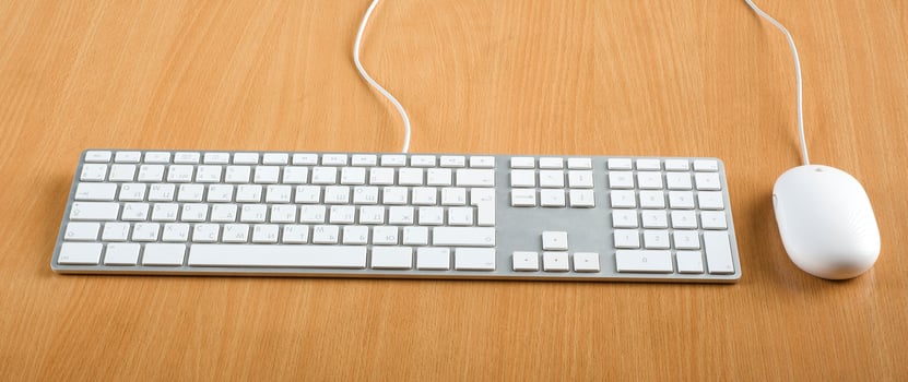 Modern aluminum computer keyboards and mouse for computer photo