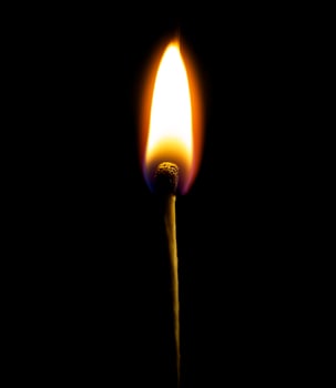 Wooden match burning on a black background photo