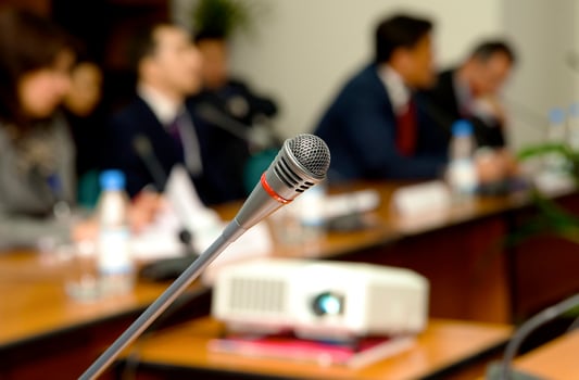 Microphone for the speaker in a conference to a hall photo