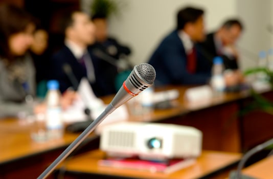 Microphone for the speaker in a conference to a hall photo