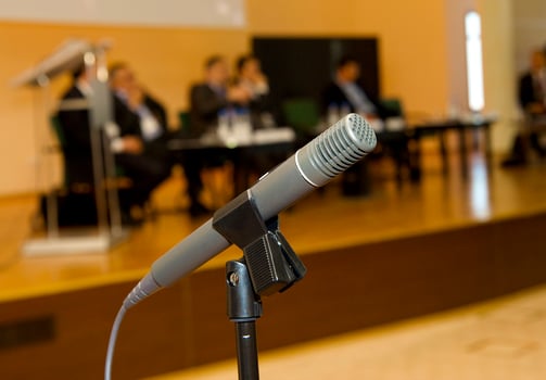 Microphone for the speaker in a conference to a hall photo