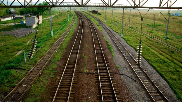 The railway in steppes of Kazakhstan photo