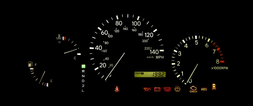 Instrument panel with the speedometer and the tachometer photo