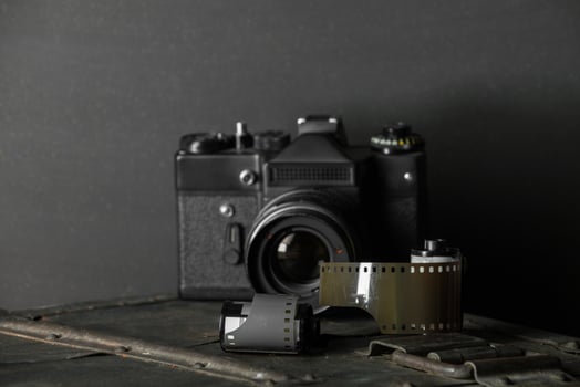 Old retro camera and 35 mm photo