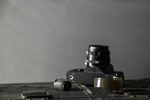 Old retro camera and 35 mm photo