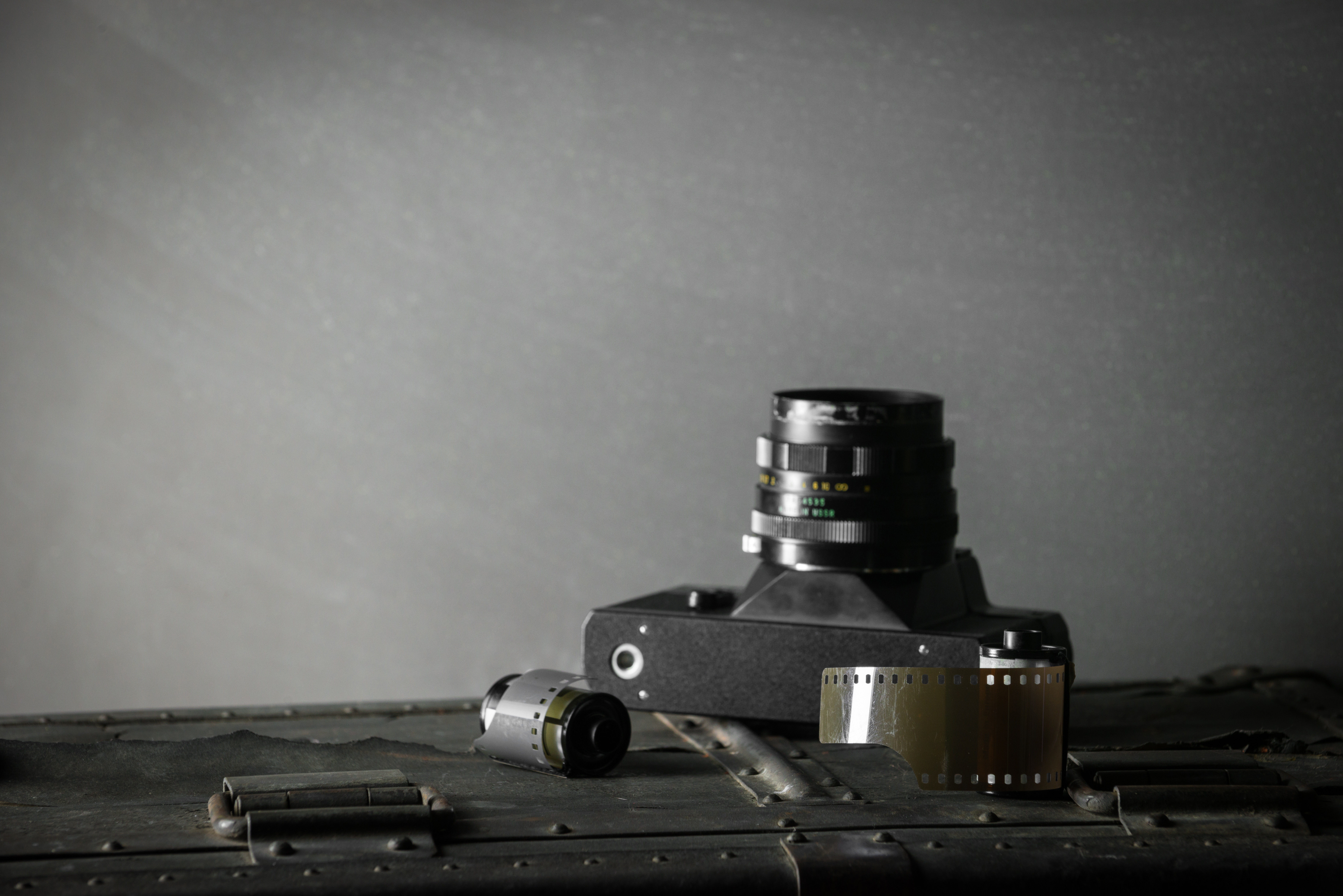 Old retro camera and 35 mm photo