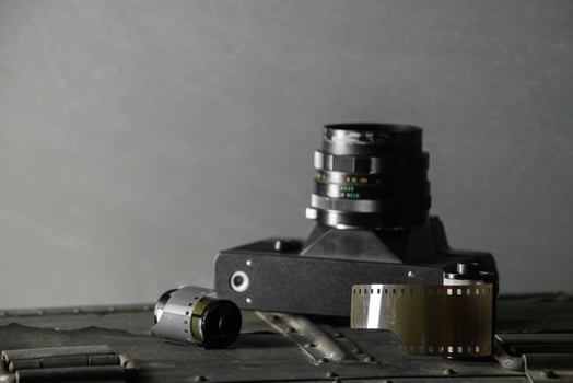 Old retro camera and 35 mm photo