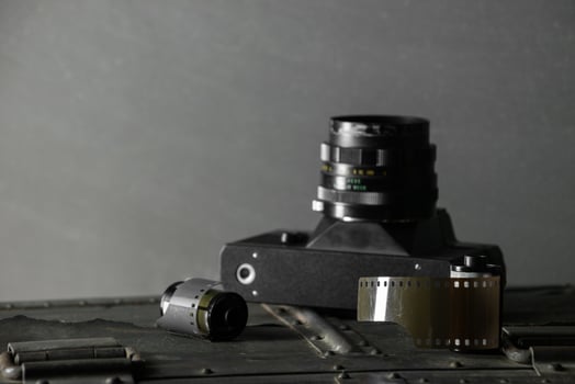 Old retro camera and 35 mm photo