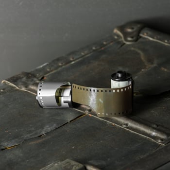 Old retro camera and 35 mm photo