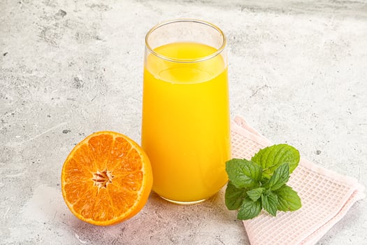 Fresh orange juice served mint photo