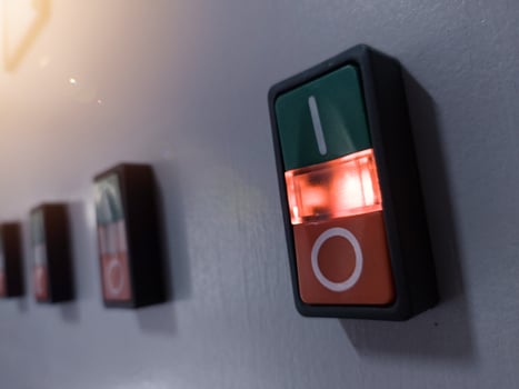 ON-OFF Switches with indicator light on in electrical panel control. photo