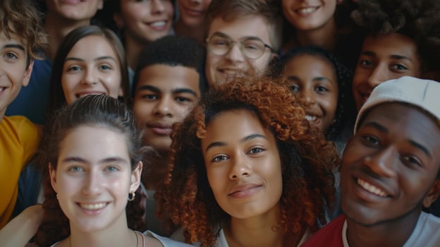 a diverse group of young adults smiling looking photo