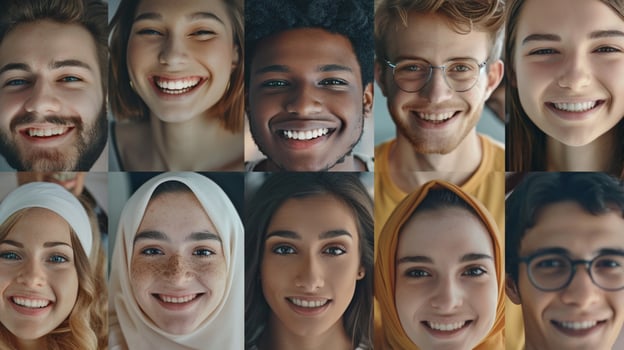 a diverse group of young adults smiling looking photo
