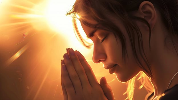 a woman praying detailed high quality photo