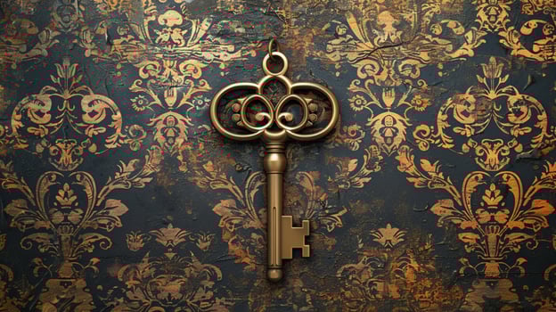 antique key on ornate background elegant metal photo