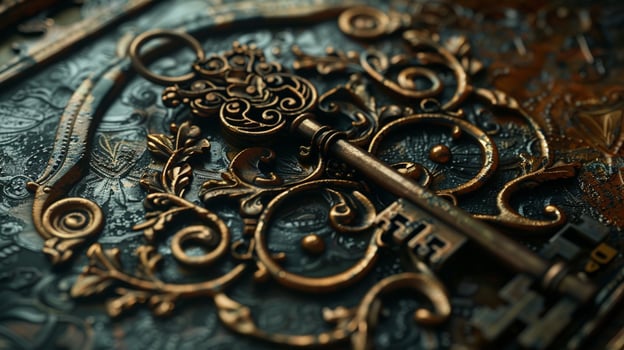 antique key on ornate background elegant metal photo