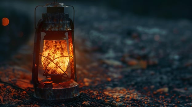 antique lantern glowing with natural flame light photo