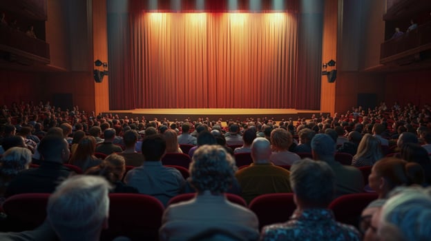 audience in auditorium watching presentation photo