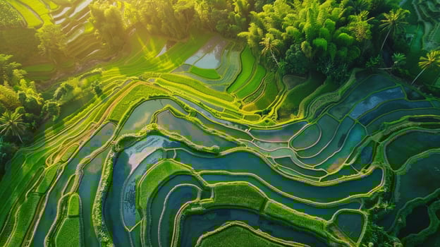 beautiful terraced rice field in water season to photo