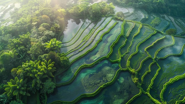 beautiful terraced rice field in water season to photo
