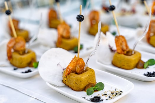 Close up of celebrating tasty buffet food. Delicious restaurant catering snacks. photo