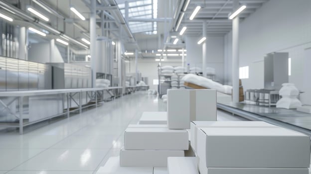 Food packaging in factory with mockups for packaged foods photo