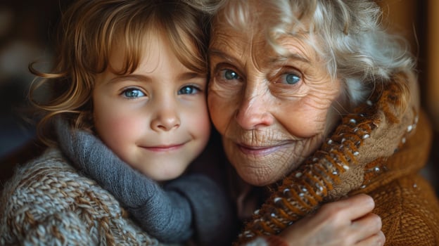 Older Woman and Young Girl Posing for Picture photo