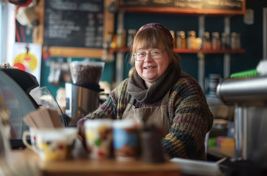 Experienced cafe worker smiling photo