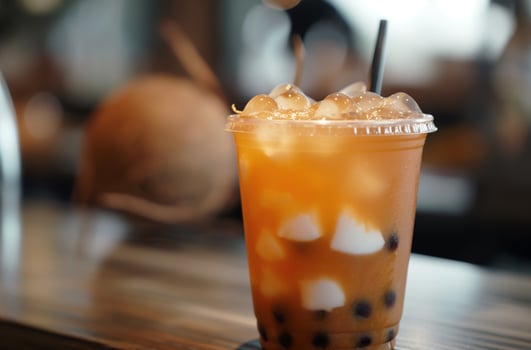 Coconut bubble tea on table photo