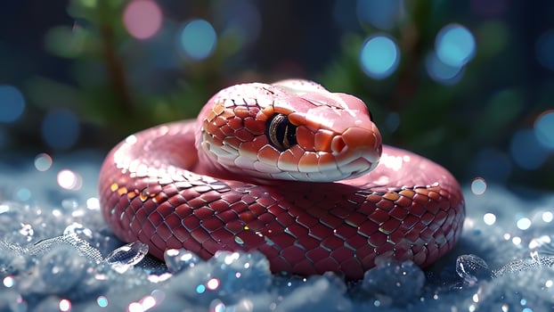 red snake on winter background. symbol of lunar year 2025, horoscope mascot. Marry Christmas and happy New Year card photo