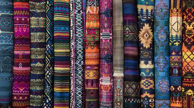 Colorful fabrics arranged in a row showcase creative arts photo