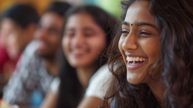 a group of young people are sitting in a row and smiling photo