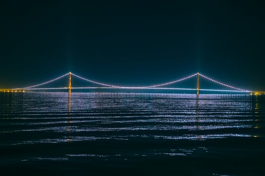 1915 Canakkale Bridge at night. Longest suspension bridge in the World. photo