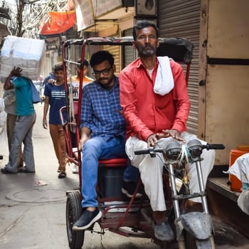 Old Delhi, India, March 15, 2024 - Unidentified men in the streets of Old Delhi, Street Photography of Chandni Chowk market of Old Delhi during morning time, Old Delhi Street Photography photo