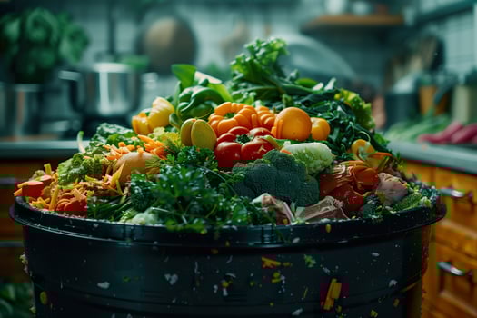 Close-up of a garbage bin in a kitchen. photo