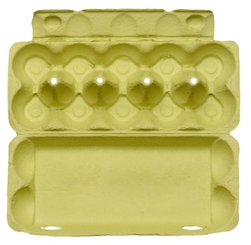 Green recycled egg carton box on isolated background, storage. photo