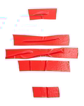 Top view set of wrinkled red adhesive vinyl tape or cloth tape in stripes shape isolated on white background with clipping path photo