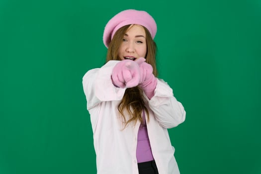 young pretty stylish hipster girl posing emotional isolated on white background happy smiling cool smile, lifestyle people concept photo