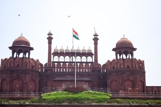 Architectural details of Lal Qila - Red Fort situated in Old Delhi, India, View inside Delhi Red Fort the famous Indian landmarks photo