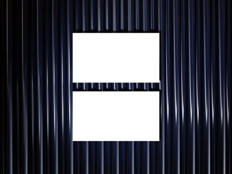Closeup of empty white rectangle business card mockups lying diagonally on metallic blue background. Flat lay, top view. Open composition. Blank Template for Corporate Identity. Copy space. photo