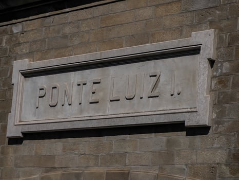 Porto, Portugal detail view of Luis I Bridge over Douro River photo