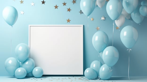 blue balloon birthday party frame, ai photo