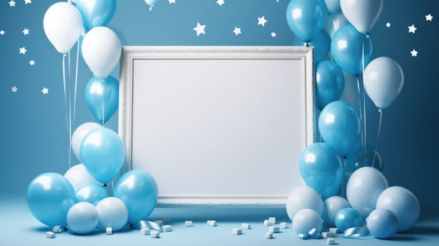 blue balloon birthday party frame, ai photo