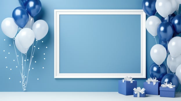 blue balloon birthday party frame, ai photo