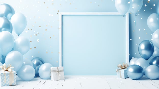 blue balloon birthday party frame, ai photo