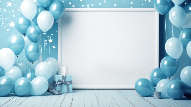 blue balloon birthday party frame, ai photo